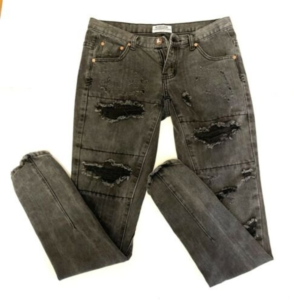 ONE x One Teaspoon Freebird Distressed Skinny Black Jeans, SZ 27, Pre-Owned